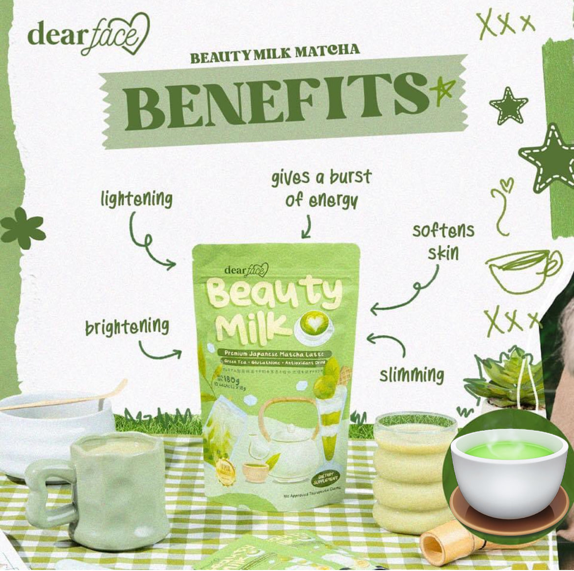 Dear Face Beauty Milk Matcha 10sachet