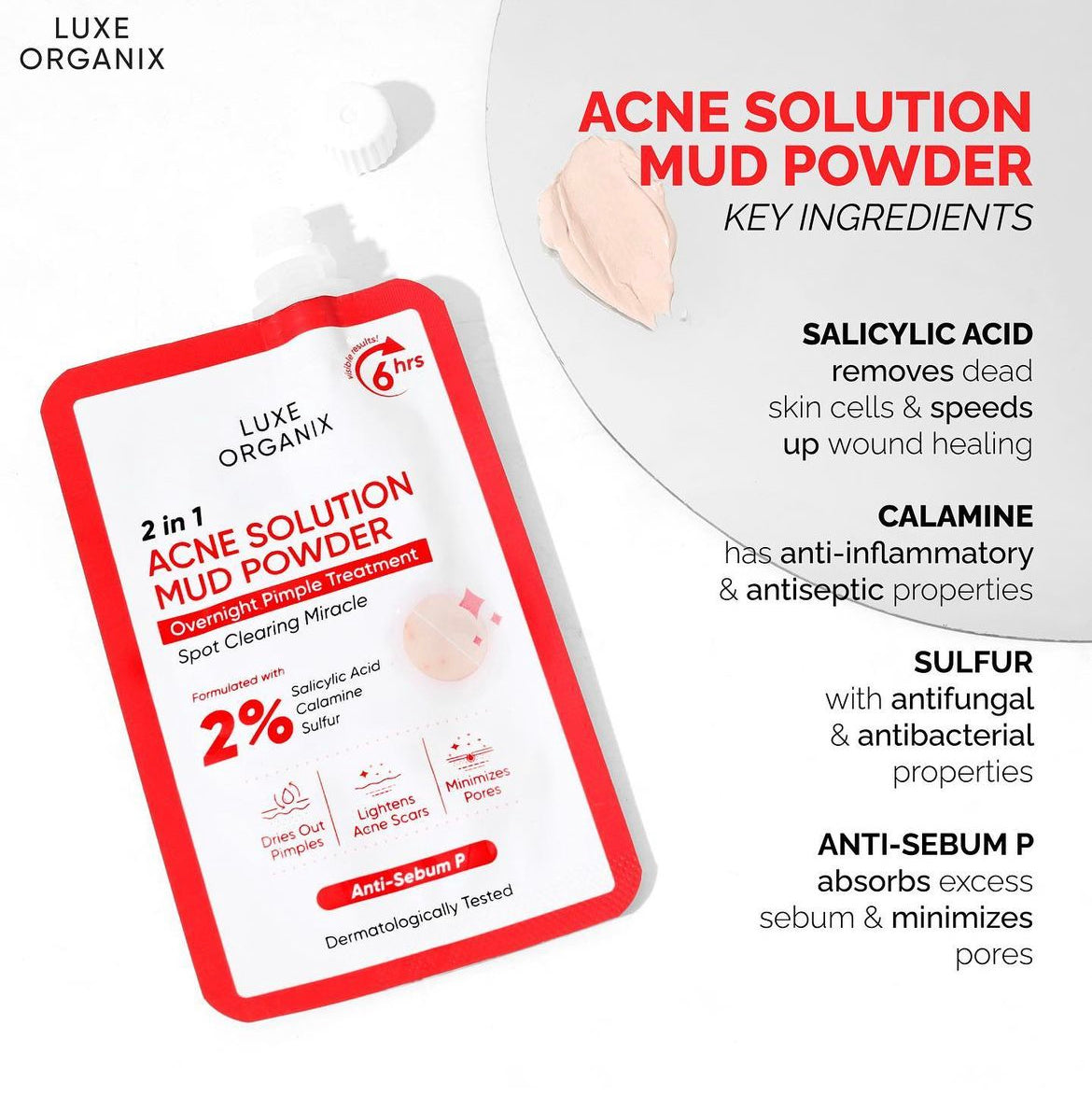 ON HAND! New! Luxe Organix 2 in 1 Acne Solution Mud Powder 9ml